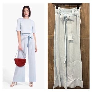 NWT STAUD Bernard Pants high rise tie waist wide leg Ice Blue Size 2